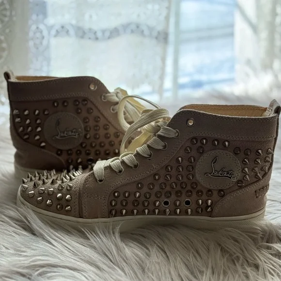 Christian Louboutin Veau Velour Spiked Sneakers - Picture 7 of 12